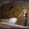 Featured in the Cans Festival, London, Banksy is making a statement with this piece about man’s timeless and inherent desire to put the writing on the wall, and furthermore, the contradictory desire of modern man to control those productions in some way. The Caves at Lascaux, obviously referenced here, have now been replicated while the original has been sanctioned off and can only be viewed through a small peephole.